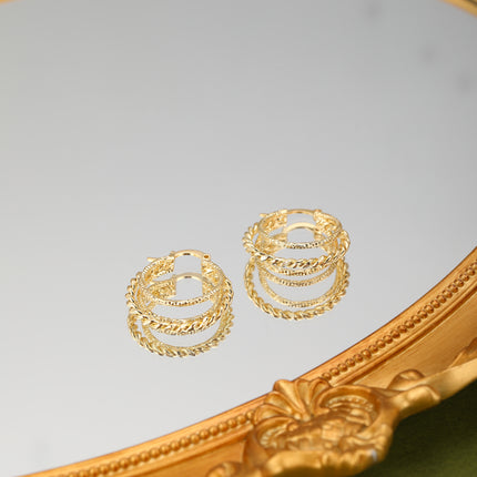 Aretes De Aros Geométricos Trenzados Vintage, Cobre Y Oro De 14K