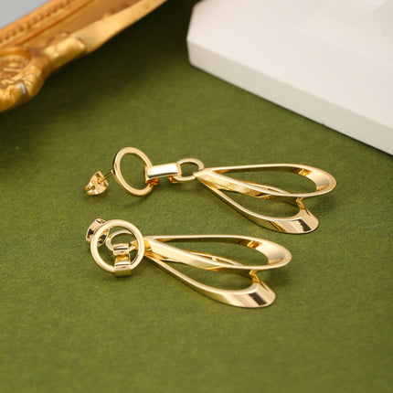 Aretes Largos Cobre De Oro 14K Geométricos Con Colgante De Gota Óvalo