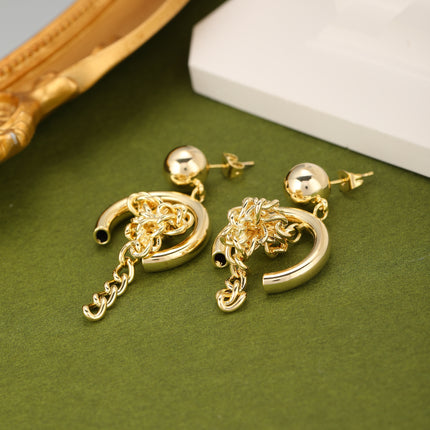 Aretes Cobre Con Colgante De Media Circle y Cadena Metálica