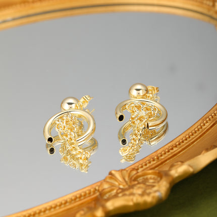 Aretes Cobre Con Colgante De Media Circle y Cadena Metálica