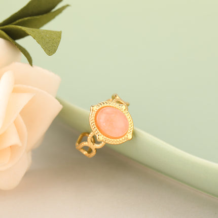 Anillo Ajustable Con Diseño Hueco Y Piedra Natural En Acero Inoxidable Chapado En Oro 14K