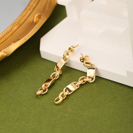 Aretes Largos De Cobre De Cadena Chapado En Oro De 14K Diseño Punk