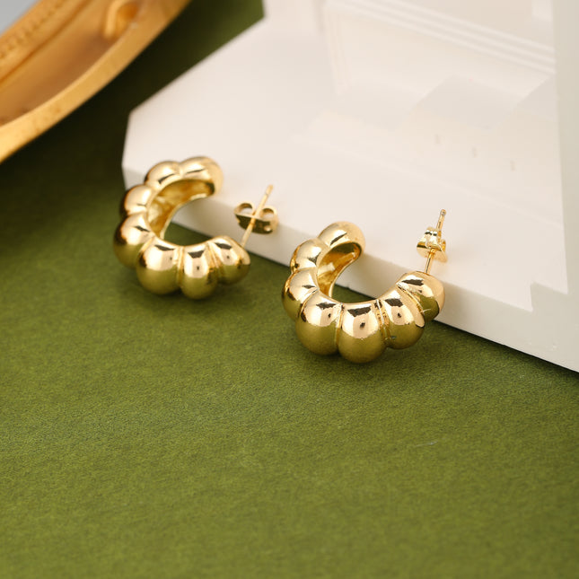 Aretes C-Shape Bañados En Oro De 14K, Pendientes Estilo INS Moderno