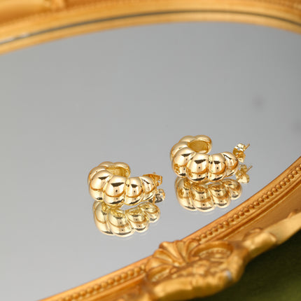 Aretes C-Shape Bañados En Oro De 14K, Pendientes Estilo INS Moderno