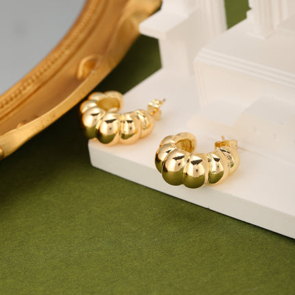 Aretes C-Shape Bañados En Oro De 14K, Pendientes Estilo INS Moderno