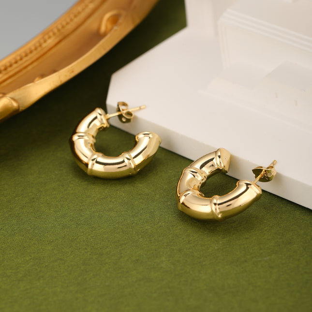 Aretes Gruesos En Forma De C Para Mujer Pendientes Cobre En Oro De 14K