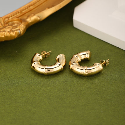 Aretes Gruesos En Forma De C Para Mujer Pendientes Cobre En Oro De 14K