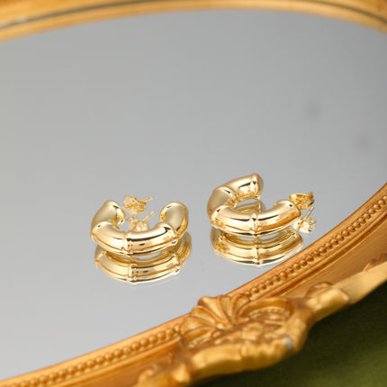 Aretes Gruesos En Forma De C Para Mujer Pendientes Cobre En Oro De 14K