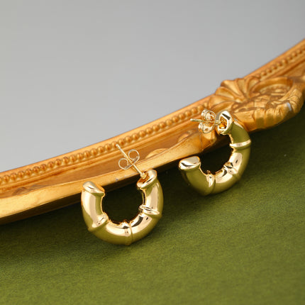 Aretes Gruesos En Forma De C Para Mujer Pendientes Cobre En Oro De 14K