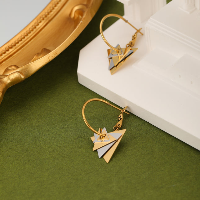 Aretes Arracadas De Acero Colgante De Triángulo Brillantes Estilo Simple