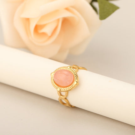 Anillo Ajustable Con Diseño Hueco Y Piedra Natural En Acero Inoxidable Chapado En Oro 14K