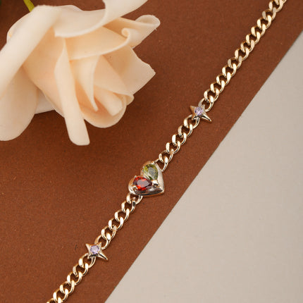 Pulsera De Mujer Con Corazón Y Cristales Bicolor, Estilo Elegante