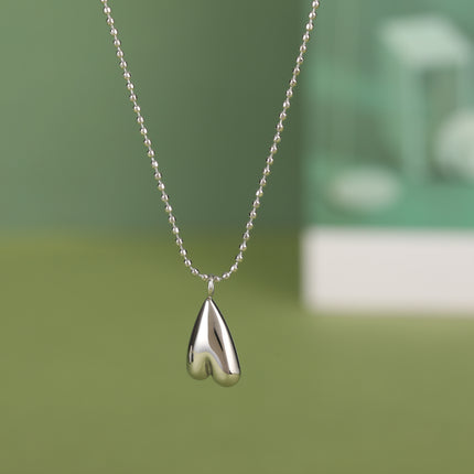 Collar De Acero Inoxidable De Cadena Sencilla De Bolas Con Colgante De Corazón Al Revés
