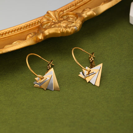Aretes Arracadas De Acero Colgante De Triángulo Brillantes Estilo Simple