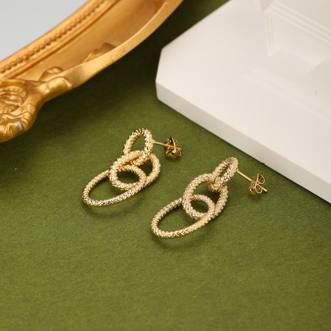 Aretes Largos Con Cadenas Ovaladas En Oro De 14K Pendientes Cobre