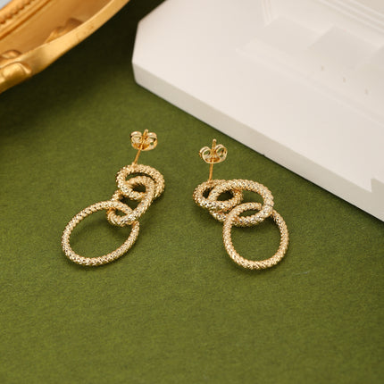Aretes Largos Con Cadenas Ovaladas En Oro De 14K Pendientes Cobre