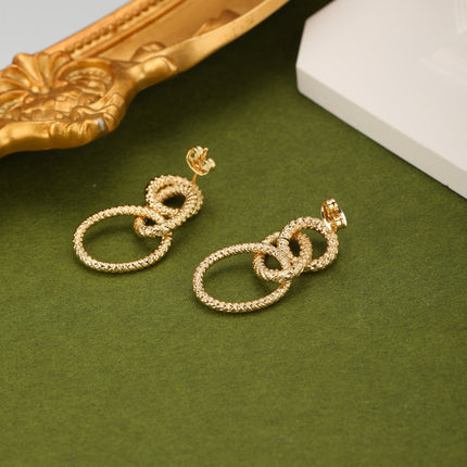 Aretes Largos Con Cadenas Ovaladas En Oro De 14K Pendientes Cobre