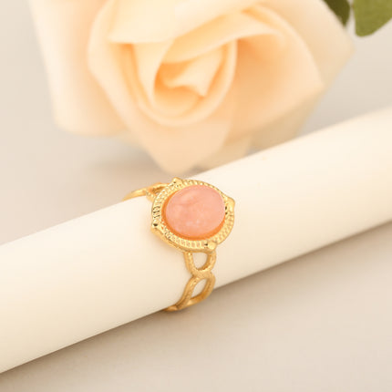 Anillo Ajustable Con Diseño Hueco Y Piedra Natural En Acero Inoxidable Chapado En Oro 14K