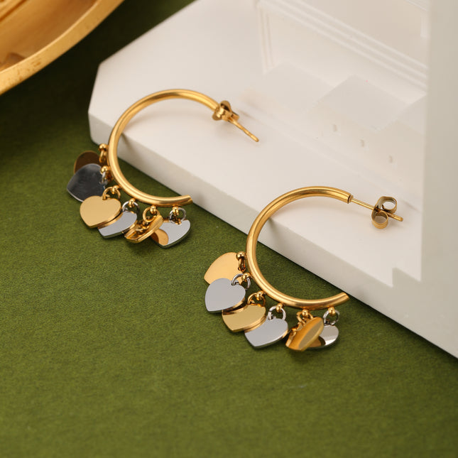 Aretes De Acero Arracadas Minimalista Y Colgante De Corazón Con Brillo