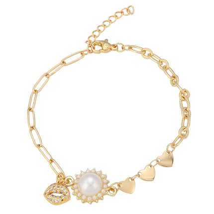 Pulsera De Cadena Con Colgante De Labios Y Perla Artificial Para Mujer