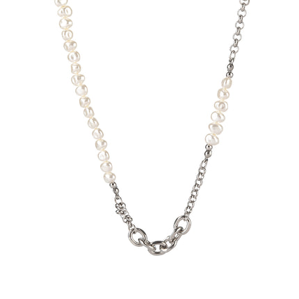 Collar Con Perlas De Cadena De Acero Inoxidable Con Hebilla De Anillo De Lujo Leve De Moda