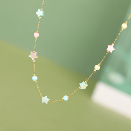 Collar Colorido De Acero Inoxidable Con Estrellas O Corazones O Flores De Concha De Estilo Étnico