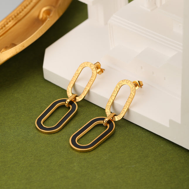 Aretes Arracadas De Acero Con Doble Anillo Ovalado De Colores Diferentes