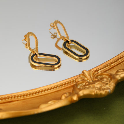 Aretes Arracadas De Acero Con Doble Anillo Ovalado De Colores Diferentes
