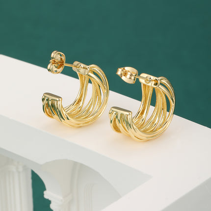 Aretes Geométricos Retro C-Shape Con Diseño Envolvente En Oro De 14K