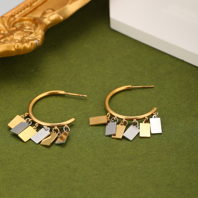 Aretes Arracadas En Acero Con Colgante De Lentejuelas Bicolor