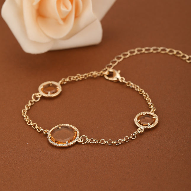 Pulsera De Cadena Con Cuentas Planas En Color Champán Elegante Para Mujer