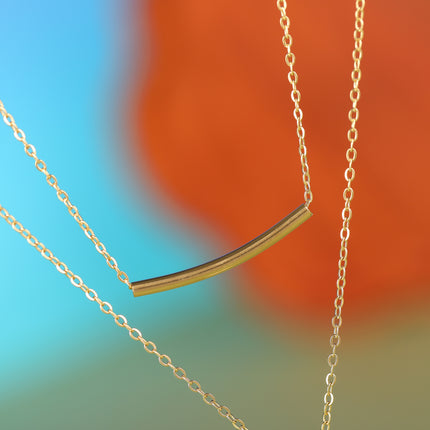 Collar De Doble Capa De Cadena Con Tubo Curvo Con Colgante De Circón Redonda
