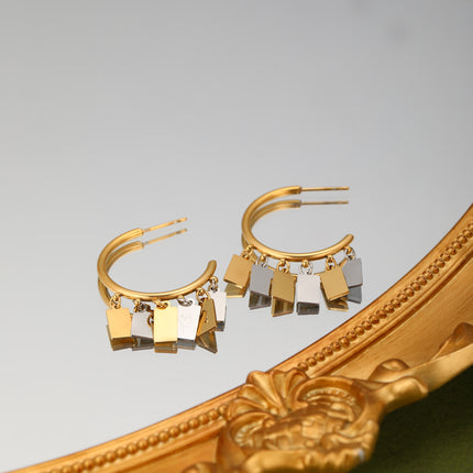 Aretes Arracadas En Acero Con Colgante De Lentejuelas Bicolor