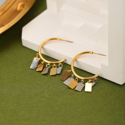 Aretes Arracadas En Acero Con Colgante De Lentejuelas Bicolor