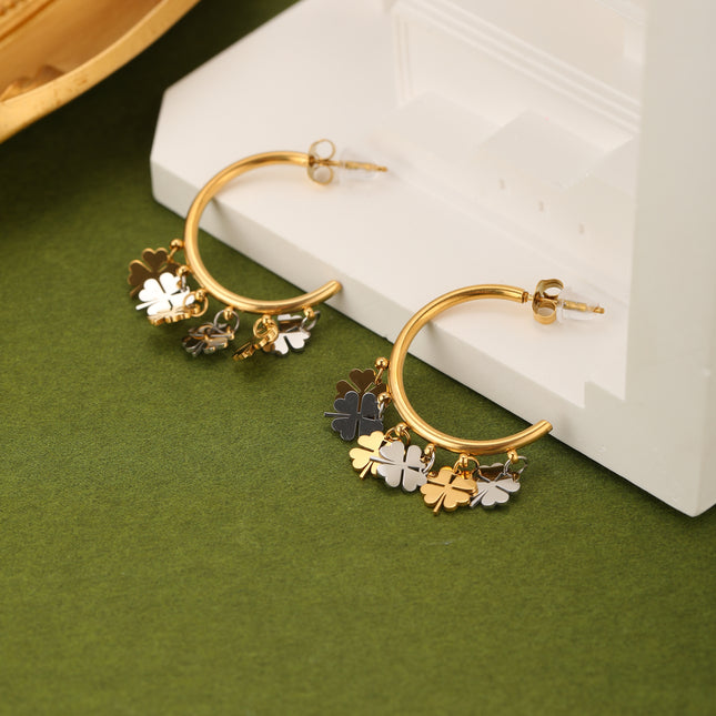 Aretes De Acero Arracadas Colgante De Lentejuelas Con Forma De Trébol