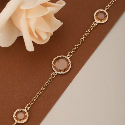 Pulsera De Cadena Con Cuentas Planas En Color Champán Elegante Para Mujer