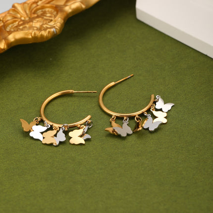 Aretes De Acero Arracadas Colgante De Mariposa Con Brillantes Destellos