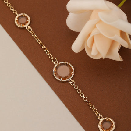 Pulsera De Cadena Con Cuentas Planas En Color Champán Elegante Para Mujer