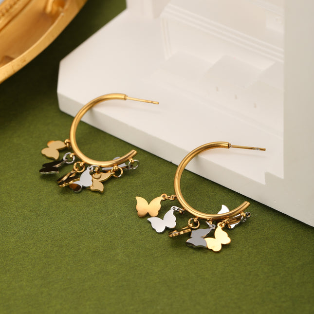 Aretes De Acero Arracadas Colgante De Mariposa Con Brillantes Destellos