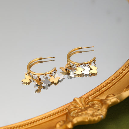 Aretes De Acero Arracadas Colgante De Mariposa Con Brillantes Destellos