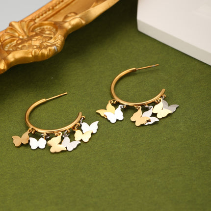 Aretes De Acero Arracadas Colgante De Mariposa Con Brillantes Destellos