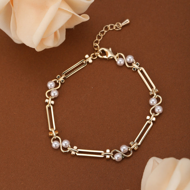 Pulsera De Cadena En Forma De S Y Rectangulares Con Perlas Artificiales