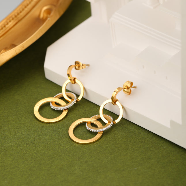 Aretes Arracadas De Aros Conectados Y Flecos, Diseño Moderno En Acero