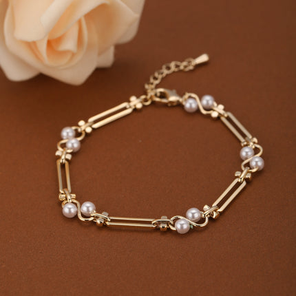 Pulsera De Cadena En Forma De S Y Rectangulares Con Perlas Artificiales