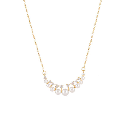 Collar Elegante De Acero Inoxidable De Moda Con Colgante De Perlas De Luna Con Diamantes