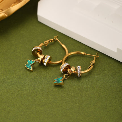 Aretes De Acero Arracadas Colgante De Mariposa Verde Estilo Moda