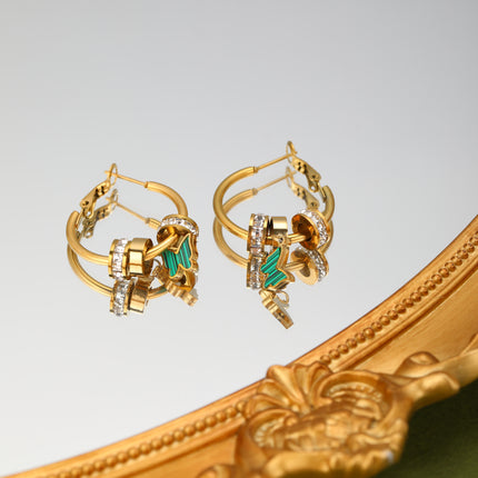 Aretes De Acero Arracadas Colgante De Mariposa Verde Estilo Moda