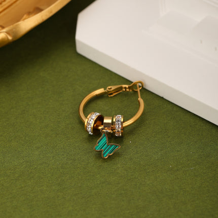Aretes De Acero Arracadas Colgante De Mariposa Verde Estilo Moda