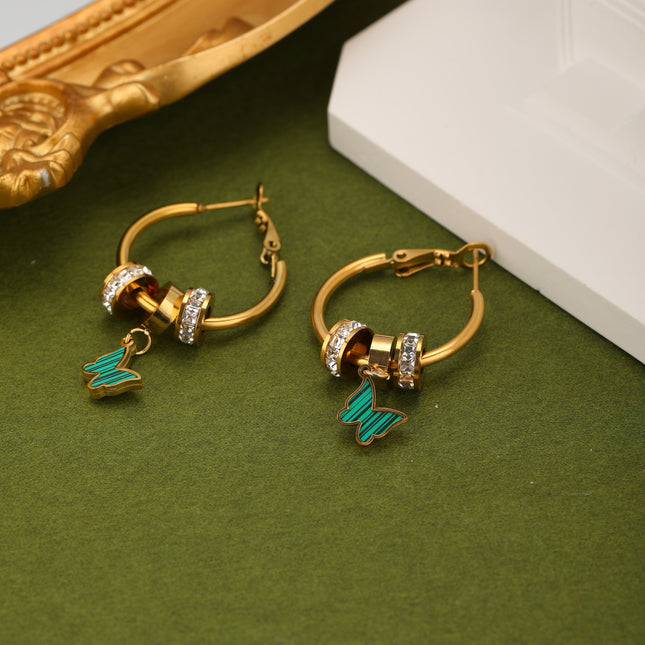 Aretes De Acero Arracadas Colgante De Mariposa Verde Estilo Moda