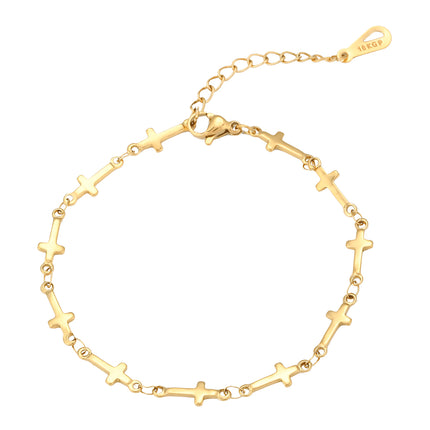 Pulsera De Acero Inoxidable Con Cadena De Cruces Doradas Diseño Elegante